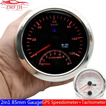 Dual 85mm Daviklis Tachometras+GPS Spidometras Odometras Raudonos Šviesos 120KMH 200KMH SpeedMeter su GPS Antena 8000RPM Tacho Automobilių