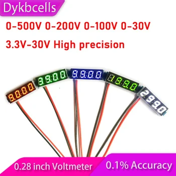 Dykbcells 0.28 colių 4bit Skaitmeninis LED Voltmeter DC 0-500V 300V 0-200V 0-100V 0-10V Įtampos Volt Pultas, baterija stebėti, MINI DYDIS