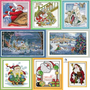 Džiaugsmas sekmadienį Happy Christmas Santa Claus Skaičiuojami Spausdinimo Ant Drobės DMC 14CT 11CT Kryželiu Rinkiniai Siuvinėjimui Rankdarbiams