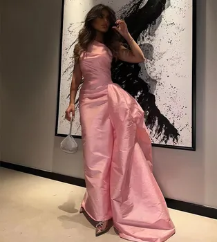 Elegantiška, Undinėlės Grindų Ilgis Prom Dresses Vieną Petį Ruched Vakare Šalis Suknelė su ilgomis Saudo Arabija Oficialus Apvalkalas