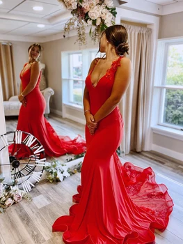 Elegantiškas Šalis Suknelės Moterims 2023 Prom Dresses Moterų vakarinę Suknelę Raudonos Undinė Oficialią Suknelės Backless Ilgos Suknelės