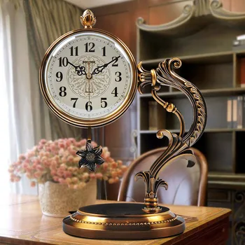 Europos stiliaus stalo laikrodis kambarį laikrodis, papuošalai šviesos prabanga metalo variu dengto didelis stalinis laikrodis, švytuoklinis laikrodis