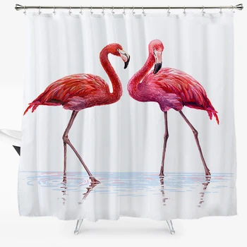 Flamingo Modelis Dušo Užuolaidos Poliesterio, atsparus Vandeniui Audinys Vonios Užuolaida Su 12pcs Kabliukai Arba 40-60cm Kilimėlis