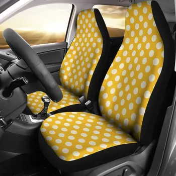 Geltona Balta Polka Dot Sėdynės Padengti Automobilių Sėdynių Užvalkalai 2 Vnt, Automobilių Priedai, Automobilių Kilimėliai