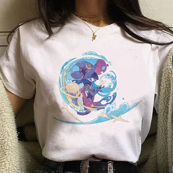 Genshin Poveikio marškinėlius moterys dizaineris viršų moteriška manga drabužiai