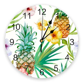 Gėlių Ananasų Akvarelė Miegamojo Sienos Laikrodį, Didelė Moderni Virtuvė Valgomasis Apvalus Sieniniai Laikrodžiai Kambarį Žiūrėti Namų Dekoro