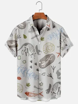 Havajų Dinozaurų Skeletas Spausdinti Vintage Marškinėliai Trumpomis Rankovėmis Marškinėliai Vyrams Cardigan Vasaros Drabužių Palaidinė