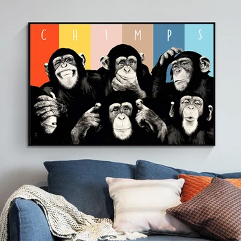 HDARTISAN Gyvūnų Drobė Meno Aliejaus Tapybai Pop Art Juokinga Šimpanzių Sienos Nuotraukas Kambarį Namų Dekoro Spausdinami be Rėmelio