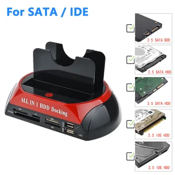 HDD Docking Station) SATA I/II/III IDE Dual Lizdai Išorinio Standžiojo Disko Gaubto Pagrindo Su Multi Card Reader Lizdas PC