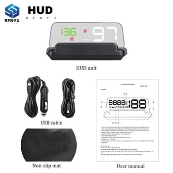 HUD Head Up Display T900 Automobilių Elektronika GPS Spidometras OBD2 OBD HUD Ekrano GPS Automobilio Greitis Projektoriaus Skaitmeninio borto Kompiuteris