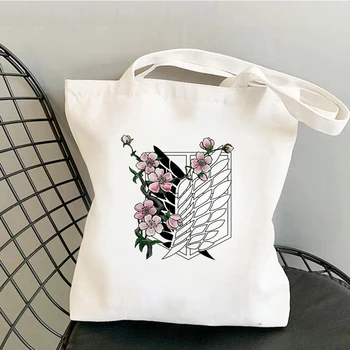 išpuolis titan Pirkinių Krepšys Grafinis Nešti Harajuku shingeki No Kyojin Shopper Bag Moterų Drobės Pečių Maišą Ekologinio Didelės talpos