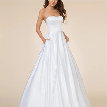 Išskirtinį nuotakos suknelės 2023 White Satin Teismas Traukinio brangioji Iškirpte Kamuolys Suknelė, Paprastas Vestuvių Suknelės