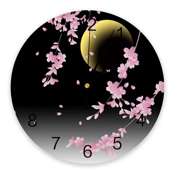 Japanese Cherry Blossom Mėnulis Minimalistinio Sieninis Laikrodis Tylus, Skaitmeninių Laikrodžių, Namų Miegamasis, Virtuvė, Gyvenamasis Kambarys Apdaila