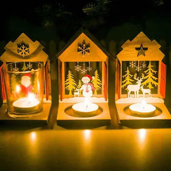 Kalėdų Medinis Namas Žvakių Laikikliai Žvakidė Šventinė Kalėdų Vakarėlį Namuose Darbalaukio Santa Claus Stovėti Žvakių Laikikliai 2022 Navidad