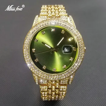 Karšto Hip-Hop Moissanite Moterų Laikrodžiai, Prabangūs Žalia Surinkite Aukso Kvarco Žiūrėti Ledo Iš Lady Vakarinę Suknelę Laikrodis Geriausiai Parduodamas Naujas 2021