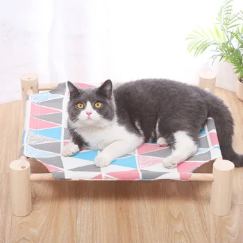 Katė Hamakai Lova Kačių Namus, Medienos Drobės Lounge Kvėpuojantis Nuimamas Iškeltas Dėl Mažų Šunų Katytė Triušis Pet Cot Bed Prekes