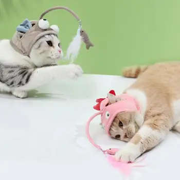 Kačių Žaislai Galvos montuojamas Funny Cat Stick Kačiukas Interaktyvūs Žaislai, Žvejybos Šukuosena Skrybėlę Plunksnos Lazdelė, Naminių Reikmenys Katė Kibinimas Lazdele