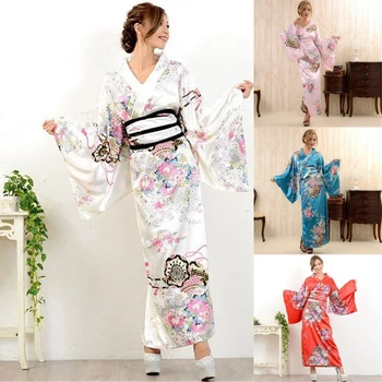Kimono Yukata Japonų Mados Tendencijas Moterims Seksualus Vakarinę Suknelę Japonijos Cosplay Kostiumai Gėlių Spausdinti Ilgas Chalatas, Derliaus Suknelės