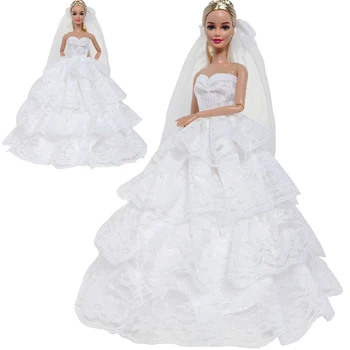 Kokybės Balta Vestuvinė Suknelė + Šydas Lėlės Suknelė Nuotaka Nėrinių Sijonas Princesė Šalies Drabužius Barbie Lėlės Priedai 30cm Vaikų Žaislas