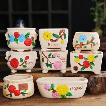 Korėjos Ins Derliaus Floret Keramikos Sultingi Vazonas Žaliųjų Augalų Rankomis Dažyti Nykščio Puodą Vazoninių Augalų Namų Balkono Sodas