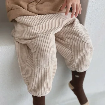 Korėjos Stiliaus Lopšelio Vaikai Tirštėti Velvetas Kelnės Naujas Žiemos Gryna Spalva Unisex Baby Vaikų Prarasti Atsitiktinis Kelnės