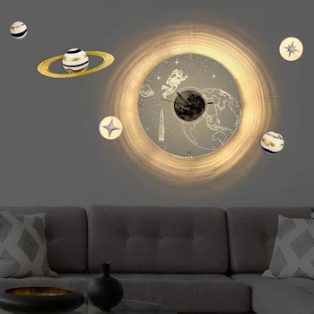 Kūrybos astronautas laikrodis modernios šviesos prabanga, asmenybės sieninis laikrodis miegamojo kambarį fone sienų apdailai šviesos laikrodis