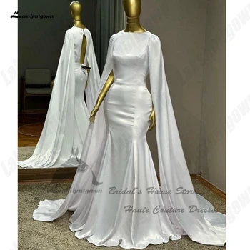 Lakshmigown Musulmonų Satino Undinė Vestuvių Suknelės Su Žaliuoju 2023 Elegantiškas Paplūdimio Vestuvių Suknelės Vestido de noiva sereia