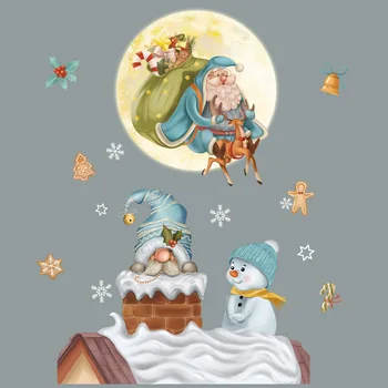 Linksmų Kalėdų Sienų Lipdukai Mielas Kalėdų Senelis, Senis Besmegenis Elf Snaigės Lipdukai Navidad Šalies Langų Apdailos