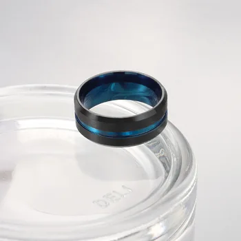 Madinga 8mm Nerūdijančio Plieno Black Blue Groove Žiedas Vyrų Vestuvių Juostas Vaivorykštė Žiedai Vyrų Papuošalai