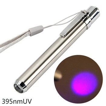 Mini UV Žibintuvėlis Fakelas ultravioletinės Šviesos diodų (LED) Nerūdijančio Plieno Mini Lempos 395/365nm AAA Baterijos Žymeklis Tikrintuvas Nustatymo