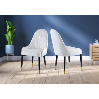 Modernus Odinis Valgomojo Kėdės Rinkinys, 2\ Minkštų Akcentas Valgomojo Kėdė\ Kojos su Juodo Plastiko Vamzdžių Plug Balta