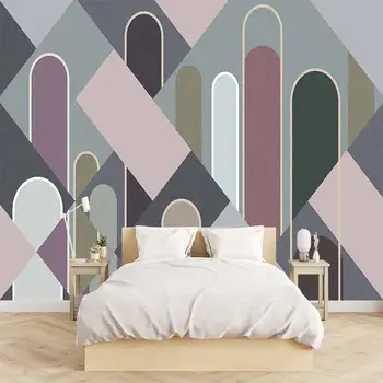 Modernus, paprastas ir prabangus abstrakčios geometrinės linijos 3D gyvenimo kambario, miegamasis užsakymą lipnios tapetai, freskos