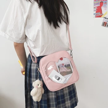 Moteriški JK Širdies Pečių Maišą Mergina Mielas Sling Bag Japonų Stiliaus Krepšys Skaidrus Crossbody Maišelį Chic-Vienodas Krepšys