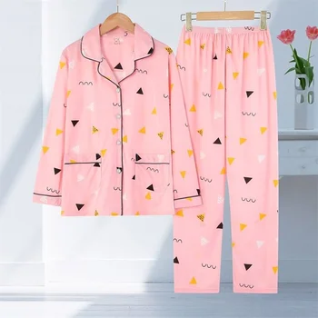 Moterų Pižama, Nauja Rudens ir Pavasario ilgomis Rankovėmis Sleepwear Nustatyti Dryžuotas Animacinių filmų Pyjama Moters Namuose naktiniai drabužiai Nustatyti Cardigan Plius Dydis