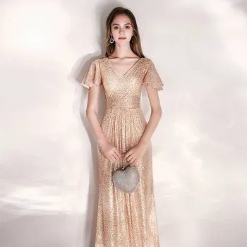 Moterų Priimančiosios Vakarinę Suknelę 2020 Naujas Temperamentas Pokylių Aukso Slidinėti Ilgas Plonas Veiklos Kostiumas Suknelė