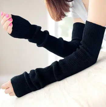 Moterų vilnos megztos ilgos pirštinės lady elastinga black cashmere long arm sleeve žiemos šiltos rankos šilčiau 40cm 50cm 60cm R141