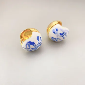 Mėlynos ir baltos spalvos porceliano modelis emalio kamuolys stud auskarai moterims kinijos etninės stud auskarai neįprastas dalykas, unikalūs papuošalai
