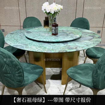 Natūralios prabangios akmens valgomasis stalas Smaragdas Pandora šviesos prabanga vila pietų stalo