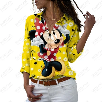 Naujas Mados Karšto Pardavimo Disney Minnie Mouse Marškinėliai moteriški Drabužiai Pavasario Temperamentas Long Sleeve Top Minnie Atsitiktinis Kawaii Viršų