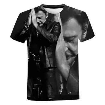 Naujas Pop Dainininkas Johnny Hallyday 3D Atspausdintas T-shirt Vyrai Moterys Mados Atsitiktinis Trumpas Rankovės Harajuku Streetwear Negabaritinių Viršūnės