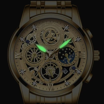 NAUJI vyriški Mechaninė Žiūrėti Prabangos Prekės Visiškai Nerūdijančio Plieno Laikrodžiai Auto Data Riešo Žiūrėti Vandeniui Laikrodis Aukso Reloj Hombre
