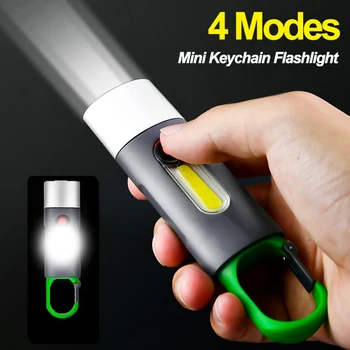 Nešiojamų Mini Stiprios Šviesos Žibintai USB Įkrovimo KeyChain Darbą, Šviesos, Lauko Kempingas LED Žibintuvėlis atsparus Vandeniui Žibintuvėlis, Lempos
