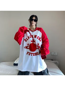 NiceMix Moterys T-Shirt Japonijos Atsitiktinis Megztinis 2023 Naujas Harajuku Hip-Hop Negabaritinių O-Kaklo Viršų Universalus Liesas Pora Streetwear