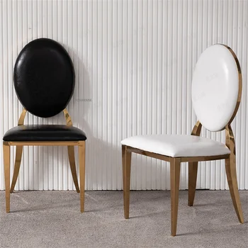 Nordic Light Luxury Nerūdijančio Plieno Valgomojo Kėdės Odos Atlošas Derybų Kėdė Namų Baldai Modernus Viešbutis Valgomasis Kėdė