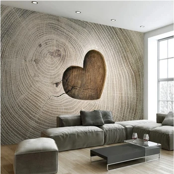 Papel de parede Užsakymą tapetai kūrybos širdies formos tuščiaviduris trijų matmenų medienos grūdų kambarį, TV foną, sienos freskos