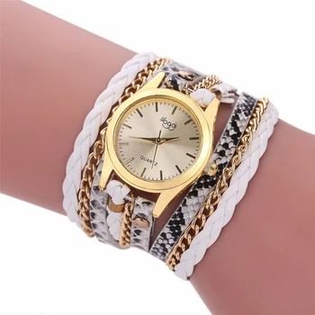 Pardavimo Kvarciniai Laikrodžiai Moterims Aukso Ženevos Apyrankė Laikrodis Ponios Suknelė Austi Leopard Kelių Sluoksnių Odinis Dirželis Žiūrėti Prabanga
