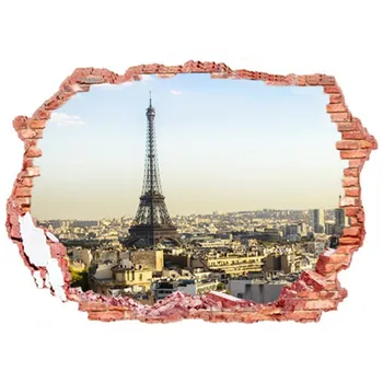 Paryžiaus Stiliaus Bokštas Kraštovaizdžiu 3D Skaldyti Sienos Vinilo Sienų Lipdukai Namų Klubo Apdailos Vakarai Miestas Peržiūrėti Plakato Foną 70*50 CM