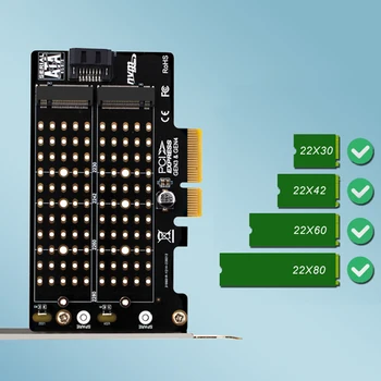 Pastatymo Expansion Card Dual-Bay Mini SSD Į PCIE SATA Adapteris 32Gbps Perdavimo Greitis Kompiuterio SATA Adapteris M. 2 NVMe NGFF