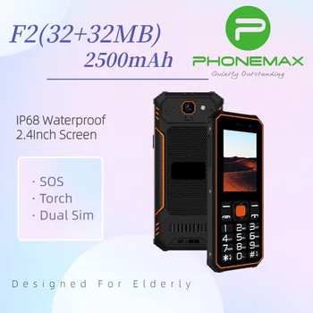 PHONEMAX F2 Vyresnio amžiaus mobiliųjų telefonų GSM 2G Patikima IP68 Lauko Mobiliojo Telefono 2.4