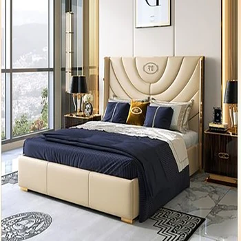 Postmodernios minimalistinio šviesos prabangių vestuvių lova soft-dengtas oda lova italijos high-end luxury Honkongo stiliaus miegamojo